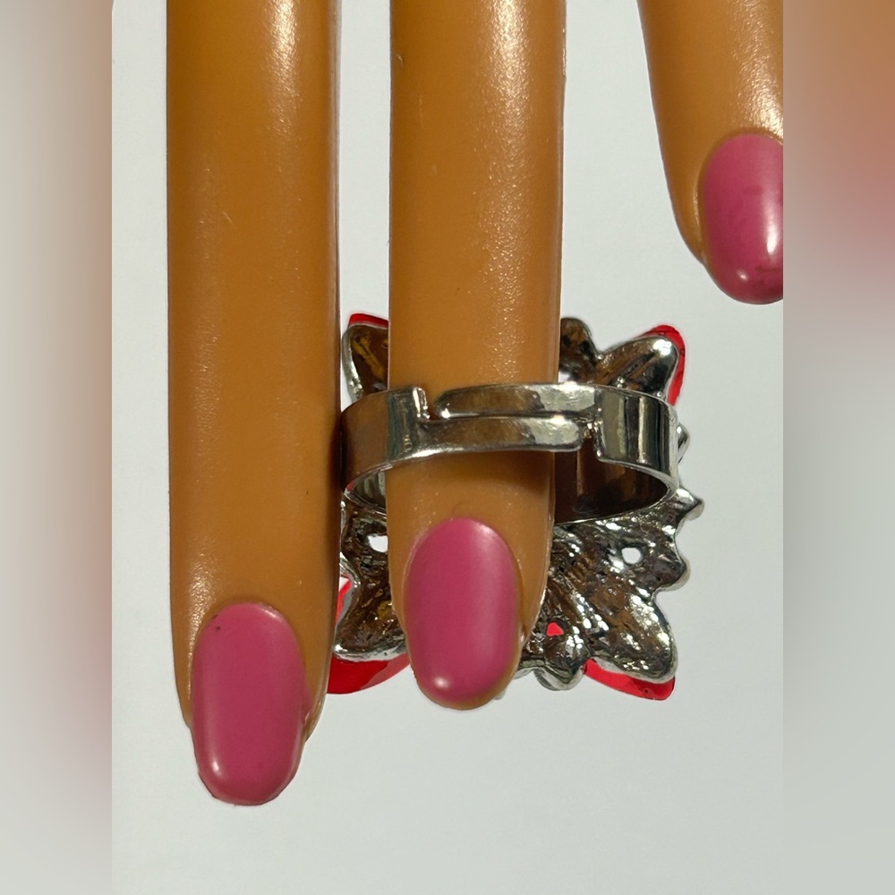 Stunning Ruby Red Statement Flower Ring Adjustabl… - image 2